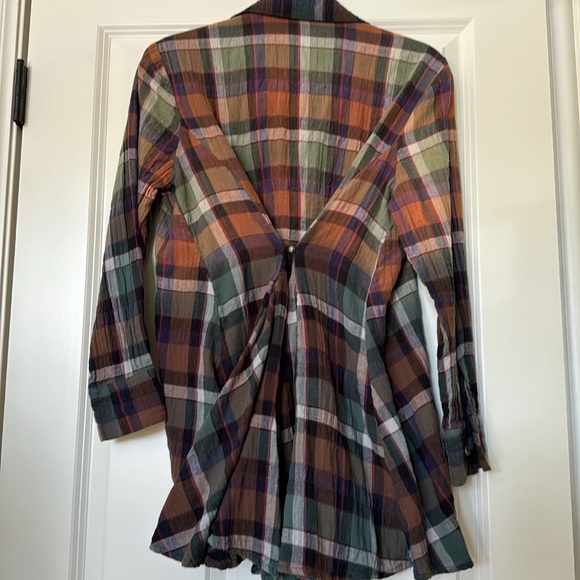 Soft Surroundings Top Women’s Blue Orange Ombre Plaid Flannel Velvet Trim. - Picture 4 of 10